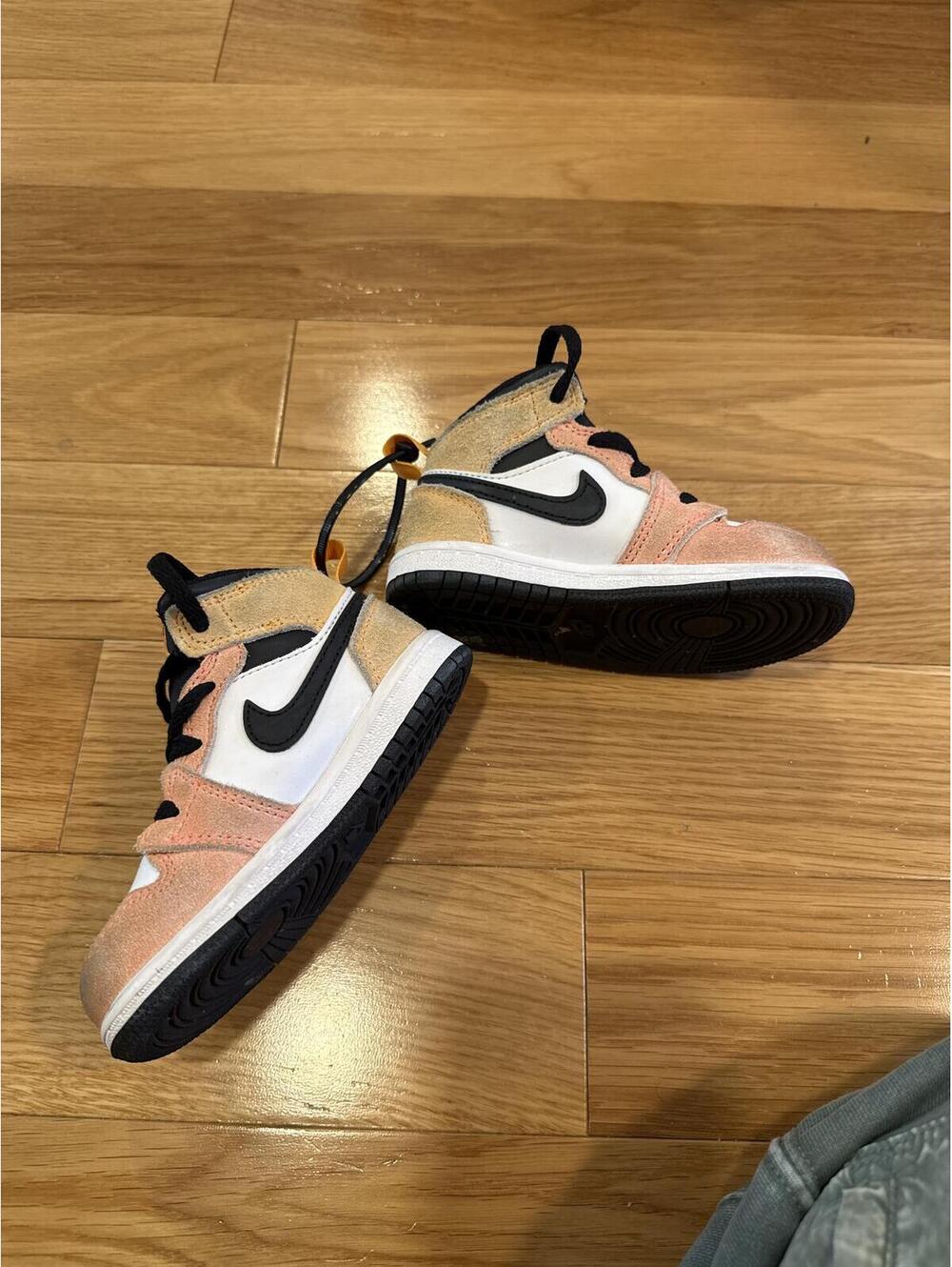 Nike Air Jordan 1 Mid Toddler Shoes - White, Black, and Tan Suede